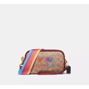 Coach Beige Signature Crossbody with Rainbow Strap